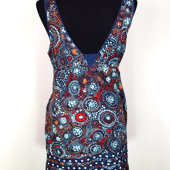 90's Free People Dress Navy Blue With Floral Print - Picture 4 of 7